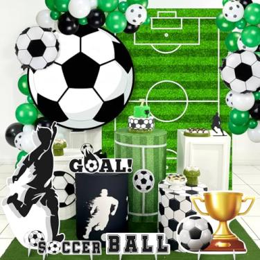 Imagem de Yookeer Soccer Party Backdrop Decorations Set 5×7 ft Soccer Field and Round Backdrop Football Balloon Arch Kit with 4d Foil Balloons Prize Athlete Banner for Football Party Supply Wall Decorations