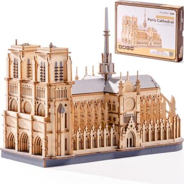 Imagem de ROBOTIME Quebra-cabeças de madeira 3D para adultos, escala 1: 460 conjunto de construção Notre Dame de Paris, kit de modelo de madeira arquitetura presente criativo