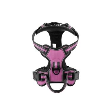 Imagem de Peitoral ajustável de nylon para cães, refletivo, macio, sem puxão, coleira para animais de estimação, pequenos, médios e grandes (rosa, GG)