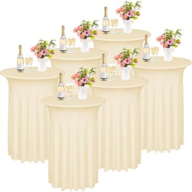 Imagem de Kochorie 6 peças de saia redonda para mesa de coquetel, 81 x 109 cm, toalha de mesa elástica de elastano para casamento, bar, banquete, festa (champanhe)