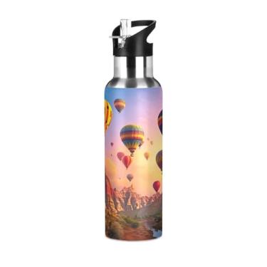 Imagem de Wassud Garrafa de água voando balões de ar quente garrafa de água esportiva de aço inoxidável com canudo garrafas de água isoladas copo portátil de viagem 623 g