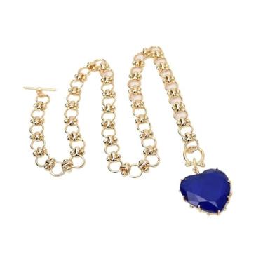 Imagem de SQGGMOAUSC Colar de corrente moderna banhado a ouro com pingente de cristal de cristal de quartzo azul 50,8 cm