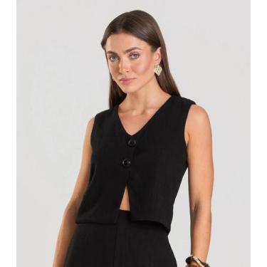 Imagem de Colete Feminino Em Tecido Linho Dianna Preto, M, Preto