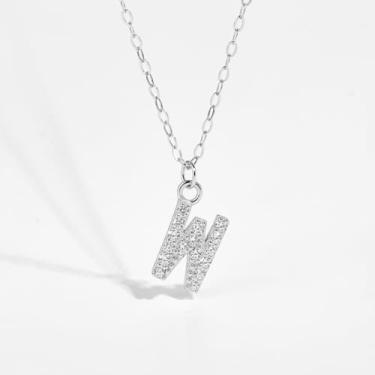 Imagem de 1 colar de diamante completo banhado a prata com letras A-Z para mulheres, joia fina, presente para mamãe, 41+6cm, Cobre, Sem Pedra Preciosa