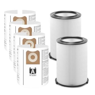 Imagem de Filtro VF4000 compatível com aspirador de pó RIDGID Vacs 5 galões e maiores (pacote com 2 filtros VF4000 + 4 pacotes VF3502 sacos)