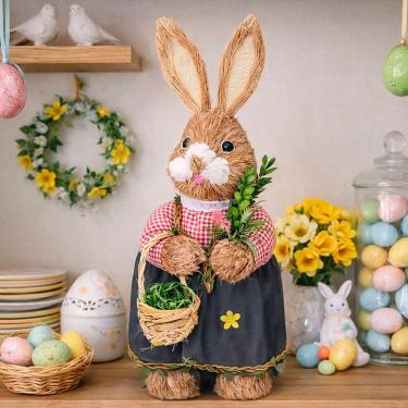 Imagem de Boneca Coelha Decoração Enfeite Páscoa Palha Artesanal 55cm
