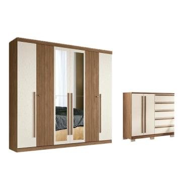 Imagem de Quarto Completo Modu 2 Peças (1GuardaRoupa+1Cômoda) QC359 Jatoba/Areia - Santos Andirá