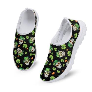 Imagem de Bigcardesigns Mocassim feminino de malha respirável para caminhada, Caveira de São Patrício preta, 38