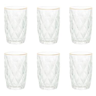 Imagem de Conjunto De Copos De Vidro Com Fio De Ouro Para água 6 Peças 350 Ml Diamonds Lyor