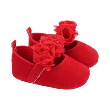 Imagem de Sapatos De Bebê Com Sola De Tecido Antiderrapante Vermelha Para 0-1 An