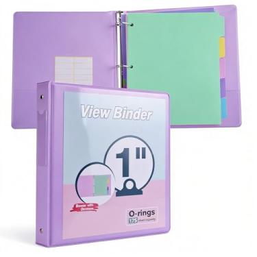 Imagem de Fichário de 3 anéis de 2,5 cm, organizador de fichário fofo com 5 divisórias para 175 folhas de papel de 8,5 x 11, capa transparente personalizável com bolsos internos, fichários de três anéis