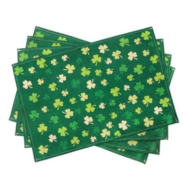 Imagem de RGHSZ Jogo americano Shamrock, conjunto de 4, jogo americano de mesa de jantar do dia de São Patrício, tapetes de linho verde para festa, cozinha, decoração de jantar, decoração de mesa de dia de São