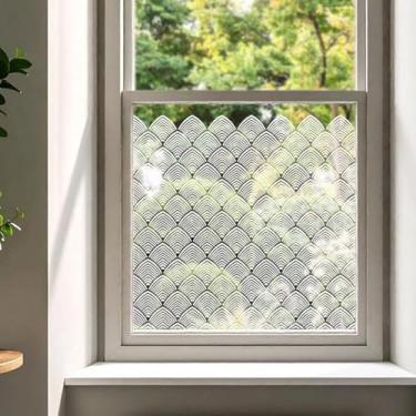 Imagem de Liwo Película de janela listrada branca pura de 120 x 38 cm, estilo retrô francês, aderência estática dupla face e fácil corte, privacidade removível para janela de vidro, decoração de casa, sala de