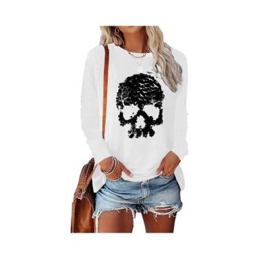 Imagem de Camiseta Feminina Fina De Algodão De Manga Comprida Branca - NONE, BR-