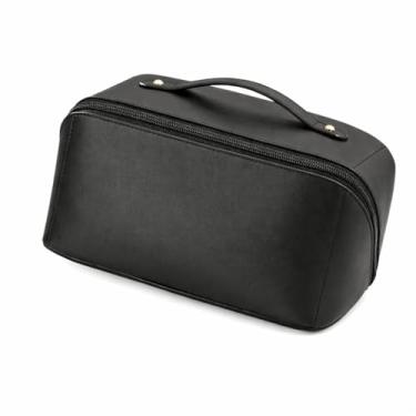 Imagem de Necessaire Organizadora de Maquiagem Feminina para Viagem, Couro PU, Espaçosa e Resistente, 23x13x14cm (Preto)