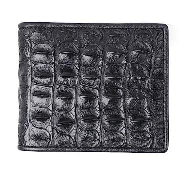Imagem de Carteira masculina de couro de crocodilo real de luxo carteira dobrável de pele de jacaré carteira masculina curta bolsas, Costas pretas, Carteira de couro de crocodilo natural