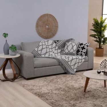 Imagem de Kit 5 Peças Xale para Sofá Manta Capa com Almofadas Cheias Decorativa Franja Dupla Face Confortável Luxo 1,35m na Cor Preto