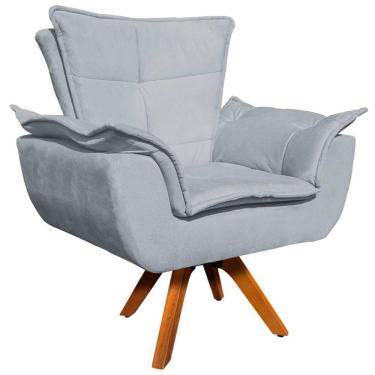 Imagem de Poltrona Decorativa Base Giratória Em Madeira Charger Suede Cinza G19 - Gran Belo