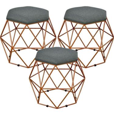 Imagem de Kit 03 Puffs Aramado Bronze Six L02 Linho Chumbo