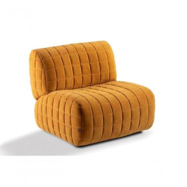 Imagem de Poltrona Estofada Tecido Amarelo Redonda Orgânica Para Sala 0,84 Largura