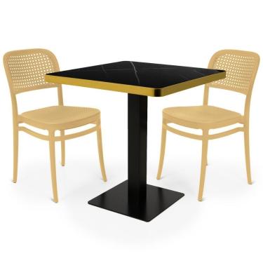 Imagem de Conjunto Mesa De Jantar Redonda Venezia 70x70cm Preta Com 2 Cadeiras Roma - Nude