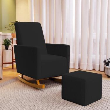Imagem de Poltrona De Amamentação Com Balanço Ravena W01 Bouclê Preto - Lyam Decor