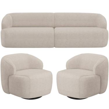 Imagem de Sofá 3 Lugares Curvo Orgânico Com 02 Poltronas Living 220cm Barolo L06 Linho Bege