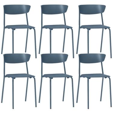 Imagem de Kit 06 Cadeiras Empilhável Fixa Atom F02 Base Aço Azul - Lyam Decor