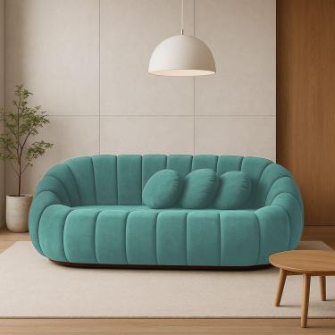 Imagem de Sofá 2 Lugares Orgânico Para Sala Cloud Bouclê Azul Turquesa E03 - D'rossi