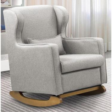 Imagem de Poltrona De Amamentação Base Balanço Madeira Flower Linho Cinza E03 - D'rossi