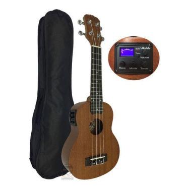 Imagem de Ukulele Soprano Eletrico Sapele Malibu 21 Capa Cordas Aquila
