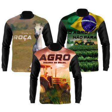 Imagem de Kit 3 Camisa Camiseta Agro Masculina Manga Longa Bruto Fazenda Trator 