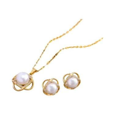 Imagem de Conjunto De Colar E Brincos Vintage Com Pérolas Para Mulheres, Joias D