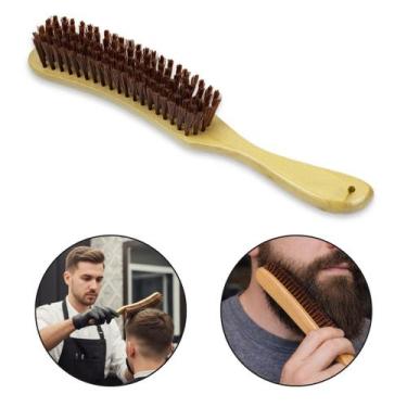 Imagem de Escova Curvada Disfarce Degradê Cabelo Barba Cabo de Madeira Barbeiro 