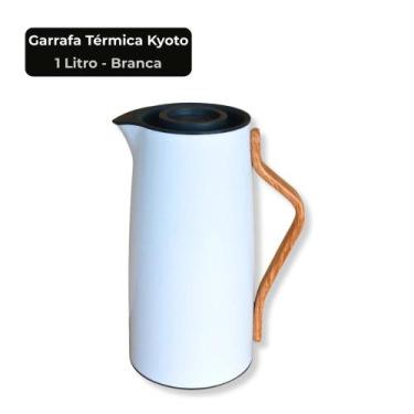 Imagem de Garrafa Térmica Kyoto 1 Litro com Ampola de Vidro e Cabo Bambu Branca 