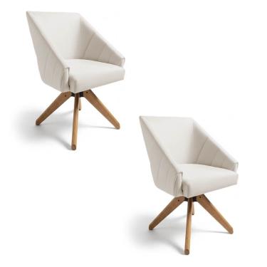 Imagem de Kit 2 Poltronas Giratórias Alana Suede Bege Base De Madeira - Pallazio