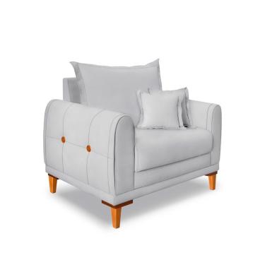 Imagem de Poltrona Livia Veludo Prata Pés De Madeira - Pallazio