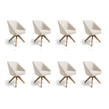 Imagem de Kit 8 Poltronas Giratórias Alana Linho Base De Madeira - Pallazio Cor Bege