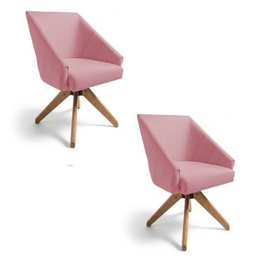 Imagem de Kit 2 Poltronas Giratórias Alana Veludo Base De Madeira - Pallazio Cor Rosê