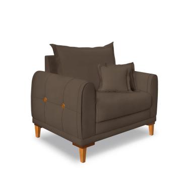 Imagem de Poltrona Livia Veludo Pés De Madeira - Pallazio Cor Marrom