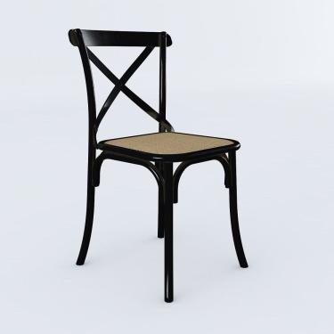 Imagem de Cadeira de Jantar Cross Katrina em Aço Assento Corano para Mesa Sala Cozinha Moderna - Preto/bege