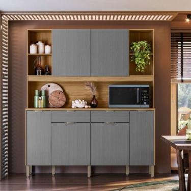 Imagem de Armário de Cozinha Botanika 6 Portas 2 Gavetas Freijó/Gris - Kits Para