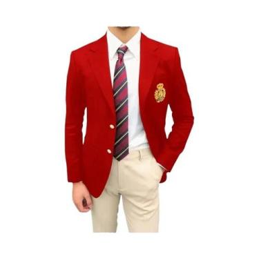 Imagem de Blazer Tuxedo Masculino Slim Fit Vermelho De Alta Qualidade Com Lapela