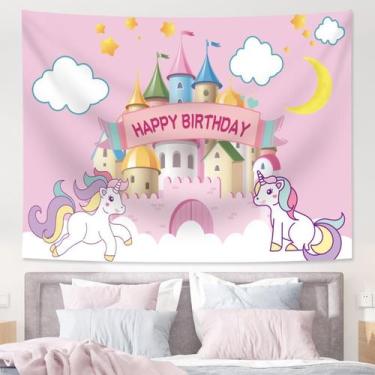 Imagem de Tapeçaria Happy Birthday Room Aesthetic 150x130cm, microtecido - yiwei