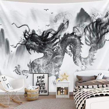 Imagem de Tapeçaria de parede, pintura a tinta, dragão, 130x100cm, microtecido -