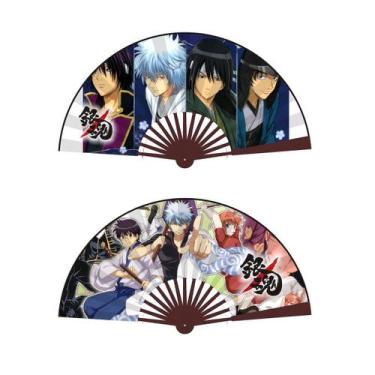 Imagem de Ventiladores dobráveis Anime Gintamas, tecido portátil, bambu, 10 cm, 