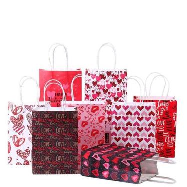 Imagem de Sacos de presente Kraft Paper Valentine's Day Heart, pacote com 12 uni