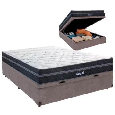 Imagem de Cama Box Baú Casal e Colchão Royal Molas Ensacadas Colchobel Cinza