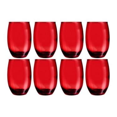 Imagem de Copos California Redondo Vidro Vermelho Mesa 450ml 8 Unidade - PRATICA