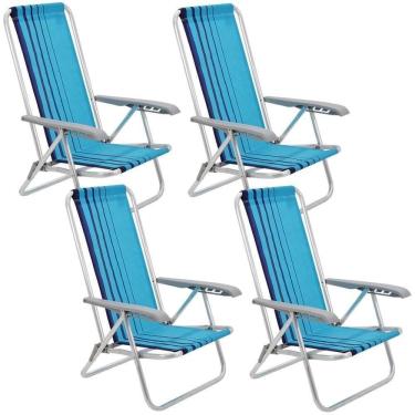 Imagem de Kit 04 Cadeiras De Praia Reclinável Tramontina Bali Baixa Em Alumínio Com Assento Azul 92900102